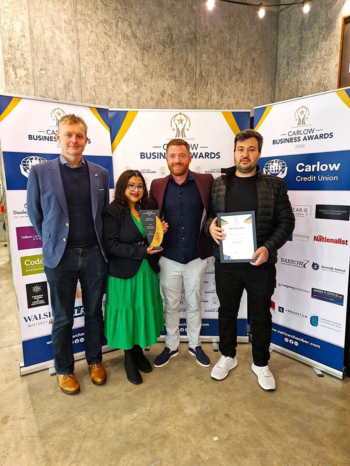 VisionGreen accepting the Sustainable Initiatives Award at the Carlow Business Awards.
